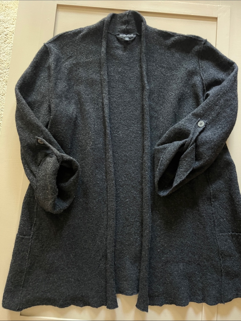 Eileen Fisher Open Front 100% Merino Wool Cardigan